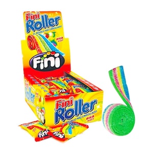Fini Sour Rainbow Roller Candy 900 g – 12×75 g Bags – Sour Rolled Licorice Candies – Colorful Chewy Bargain Candy For Party