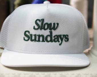 Slow Sundays Trucker Hat | Vintage Embroidered Cap | Minimalist Streetwear Unisex Hat