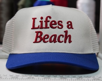 Life's a Beach Trucker Hat, Embroidered Summer Snapback Cap