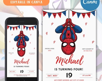Modèle d'invitation d'anniversaire Spiderman, téléchargement immédiat, invitation imprimable de fête d'anniversaire de Spider-man, carte d'invitation de fête garçon modifiable