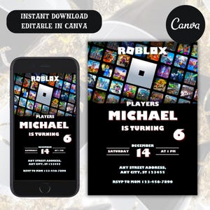 Convite de aniversário Roblox, convite Roblox, festa de jogo Roblox, convite infantil Roblox, modelo editável para impressão Canva Download instantâneo