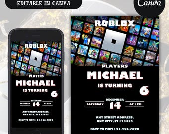 Roblox Birthday Invitation, Roblox Invitation, Roblox Game Party, Kids Roblox Invite, Printable Editable Template Canva Instant Download