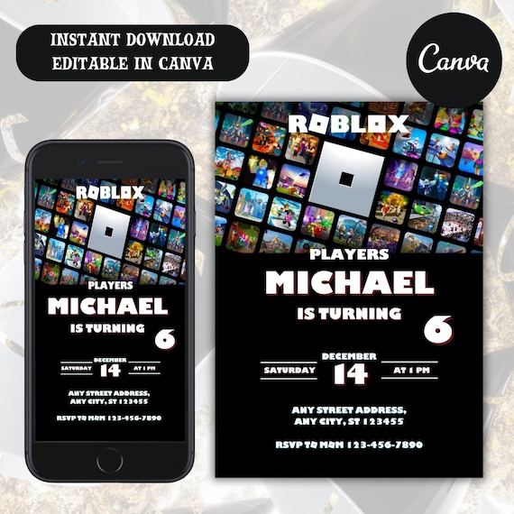 Roblox Birthday Invitation, Roblox Invitation, Roblox Game Party, Kids Roblox Invite, Printable Editable Template Canva Instant Download