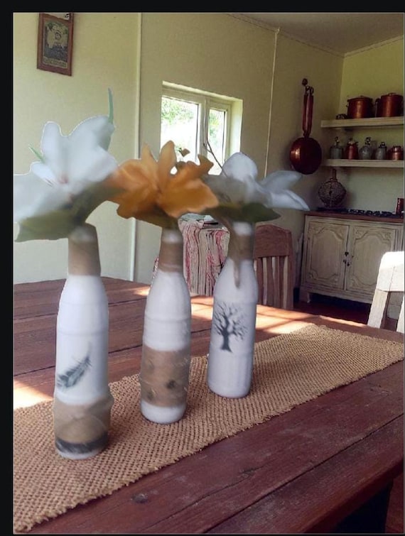 Vintage Bottles Hand Painted Vase Flower arrangement Set of 3