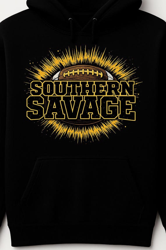 Southern Savage Football Hoodie – Game Day Sweatshirt, Sports Fan Hoodie, Graphic Pullover, Athletic Streetwear