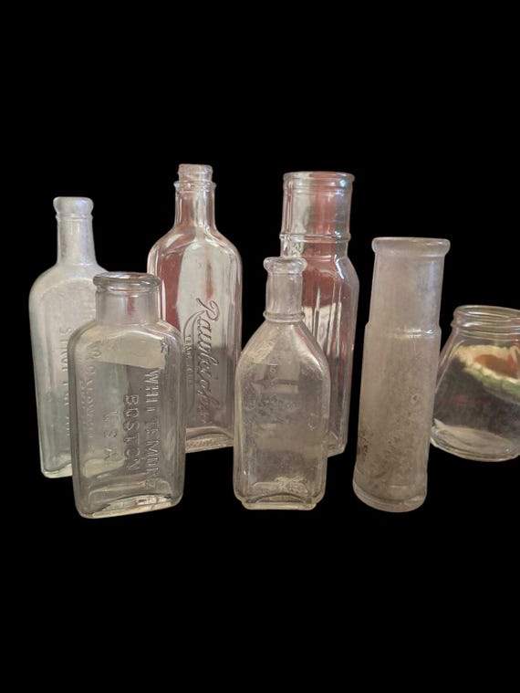 Vintage Glass  Bottles Set of 7 Caldwells-2, Rawleighs, Whit Moore's, Owens Glass