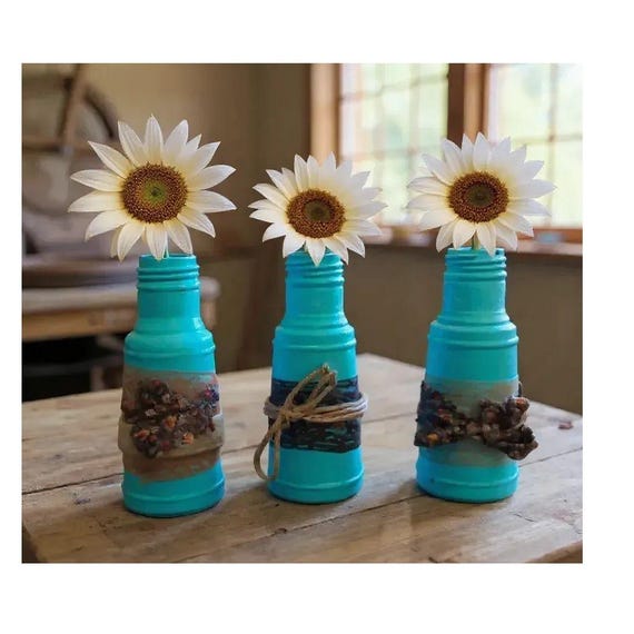 Hand Painted Durkee's Glass Bottle Vase: Vintage Home Decor