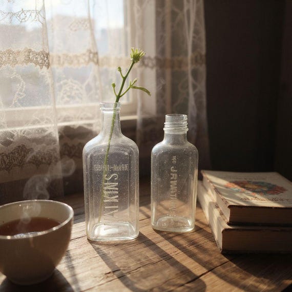Vintage J.R. Watkins Glass Bottles | Antique Apothecary Medicine Collectibles