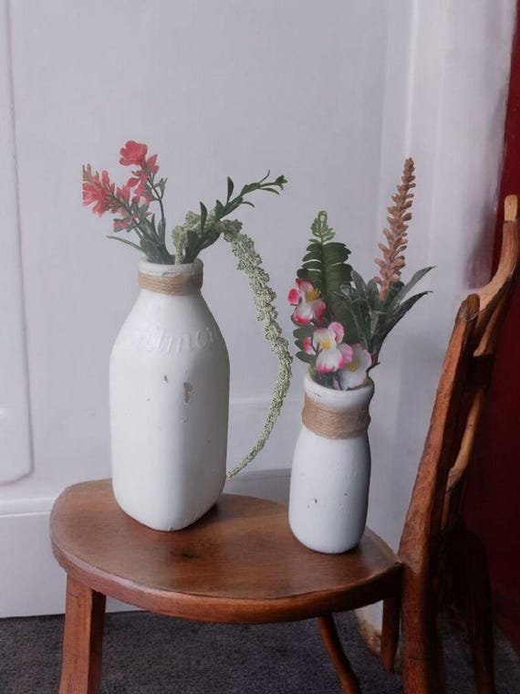 Hand Painted Milk Bottle Vase Set: Rustic Farmhouse Decor