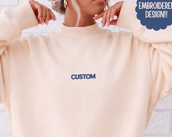Custom Text Embroidered Mockneck Sweatshirt Personalized School Mascot Mockneck Custom Team Name Embroidery Sweatshirt Game Day Crewneck