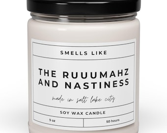 Vela de soja con el lema "Rumores y Nastiness" de las amas de casa reales de Salt Lake City. Regalo divertido de la serie de telerrealidad Bravo.