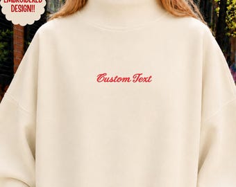 Custom Text Embroidered Mockneck Sweatshirt Personalized School Mascot Mockneck Custom Team Name Embroidery Sweatshirt Game Day Crewneck