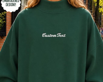 Custom Text Embroidered Mockneck Sweatshirt Personalized School Mascot Mockneck Custom Team Name Embroidery Sweatshirt Game Day Crewneck