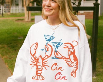 Lobster Martini Sweatshirt Fisherman Aesthetic Coastal Granddaughter Crewneck Oversized Preppy Clothes Teens Amalfi Aesthetic Sweatshirt