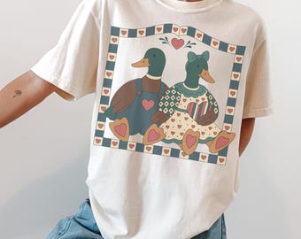 Vintage Inspired Mallard Ducks Shirt Trendy Grandmillennial Tshirt Cute Duck Grandma Tee Retro 90s Silly Goose Shirt Oversized Aesthetic