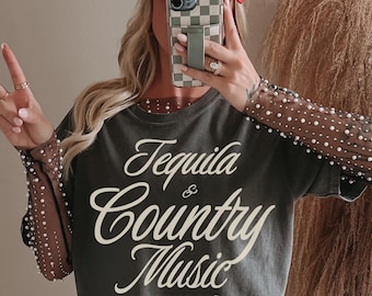 Tequila and Country Music Shirt Western Graphic Tee Country Concert Shirt Oversized Cute Country Tshirt Comfort Colors Trendy Western Tee