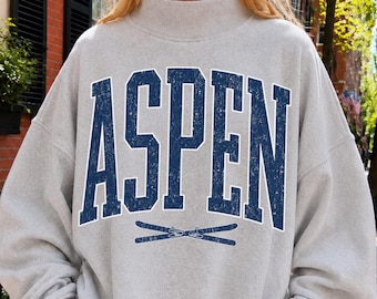 Retro Aspen Mockneck Sweatshirt Trendy Colorado Mockneck Aesthetic Winter Ski Sweatshirt Oversized Cozy Crewneck Aspen Ski Bachelorette