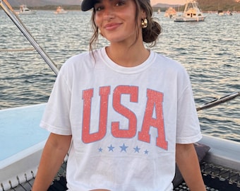 Retro America 4th Of July Shirt Preppy Fourth of July Tshirt Trendy Oversized USA Tee Aesthetic Patriotic Shirt Comfort Colors