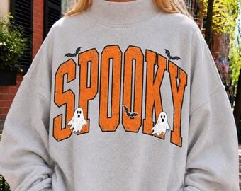 Retro Spooky Mockneck Sweatshirt Trendy Halloween Mockneck Spooky Season Sweatshirt Girly Halloween Crewneck Cute Ghost Crewneck Fall Vibes