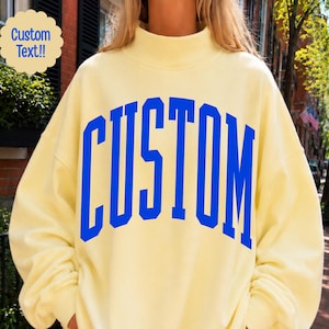 Sweat-shirt à col montant personnalisé avec texte, mascotte scolaire, sweat-shirt à col rond pour maman de footballeur, sweat-shirt pour sororité, esprit scolaire, nom d'équipe personnalisé