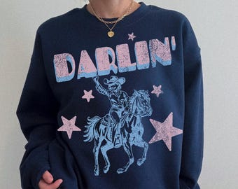 Retro Cowgirl Sweatshirt Western Graphic Crewneck Trendy Darling Shirt Oversized Country Concert Sweatshirt Western Clothes Cowboy Crewneck