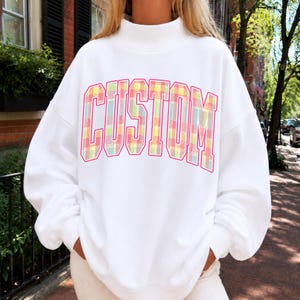 Custom Plaid Mockneck Sweatshirt Personalized School Mascot Mockneck Football Mom Crewneck Sorority Sweatshirt School Spirit Custom Team imagem 3