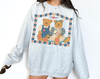 Vintage Inspired Teddy Bear Sweatshirt Trendy Grandmillennial Crewneck Cute Bear Grandma Sweatshirt Retro 90s Thrifted Bear Shirt Oversized