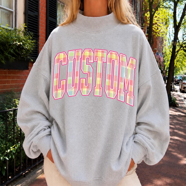 Custom Plaid Mockneck Sweatshirt Personalized School Mascot Mockneck Football Mom Crewneck Sorority Sweatshirt School Spirit Custom Team imagem 1