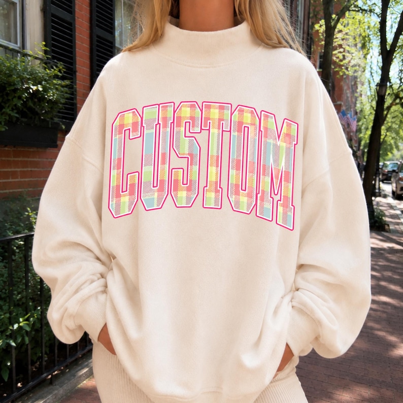 Custom Plaid Mockneck Sweatshirt Personalized School Mascot Mockneck Football Mom Crewneck Sorority Sweatshirt School Spirit Custom Team imagem 4