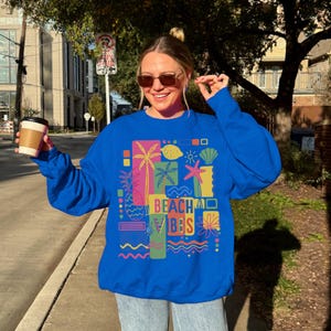 Retro Neon Beach Vibes Sweatshirt Trendy Summer Crewneck Oversized Coastal Shirt Beachy Vacation Sweatshirt Preppy Clothes Teens Aesthetic immagine 5