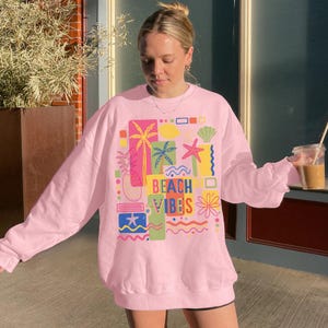 Retro Neon Beach Vibes Sweatshirt Trendy Summer Crewneck Oversized Coastal Shirt Beachy Vacation Sweatshirt Preppy Clothes Teens Aesthetic immagine 6