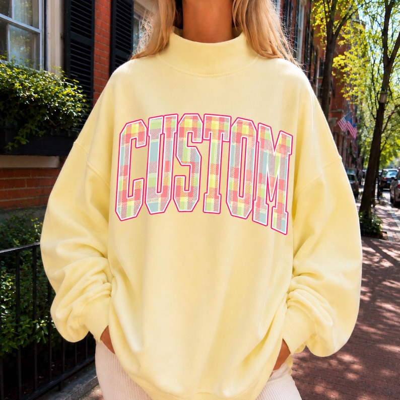 Custom Plaid Mockneck Sweatshirt Personalized School Mascot Mockneck Football Mom Crewneck Sorority Sweatshirt School Spirit Custom Team imagem 5