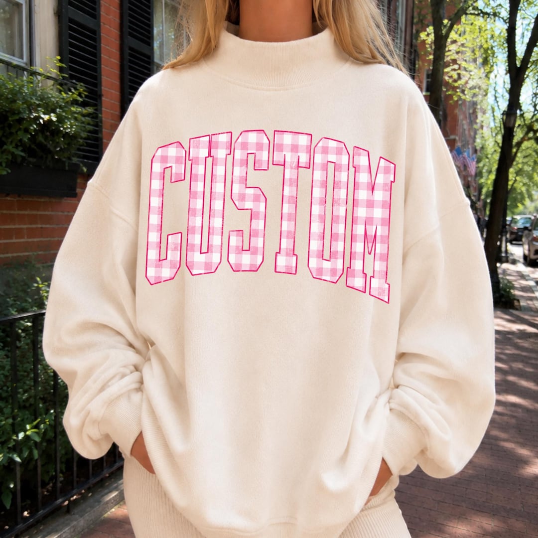 Custom Gingham Mockneck Sweatshirt Personalized School Mascot Mockneck Football Mom Crewne