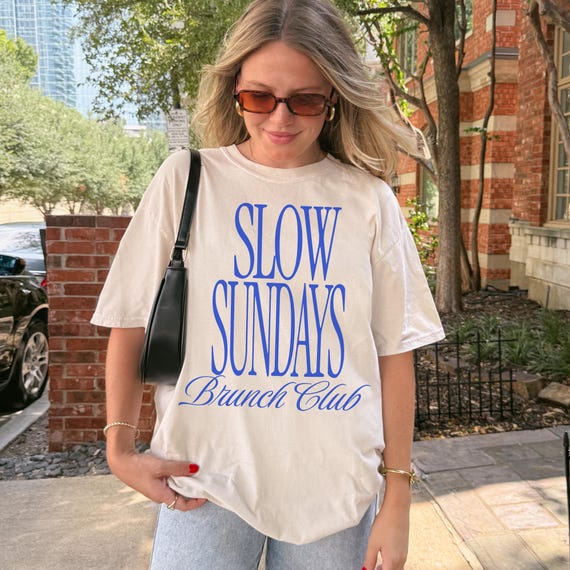 Retro Slow Sundays Brunch Club Shirt Cute Coffee Club Tshirt Oversized Preppy Tee Comfort Colors Trendy Aesthetic Sunday Funday Shirt