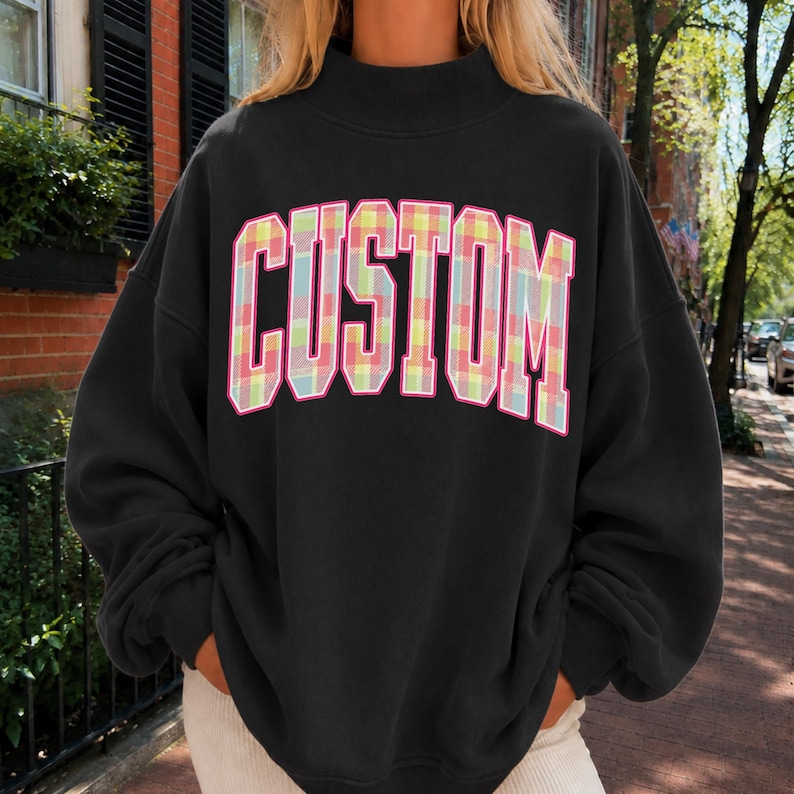 Custom Plaid Mockneck Sweatshirt Personalized School Mascot Mockneck Football Mom Crewneck Sorority Sweatshirt School Spirit Custom Team imagem 7