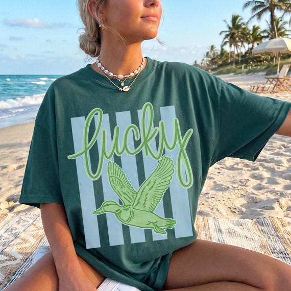 Striped Lucky Duck Shirt Preppy Clothes Teens Oversized Beachy Summer Shirt Trendy Duck Tee Comfort Colors Preppy Coastal Tshirt Aesthetic