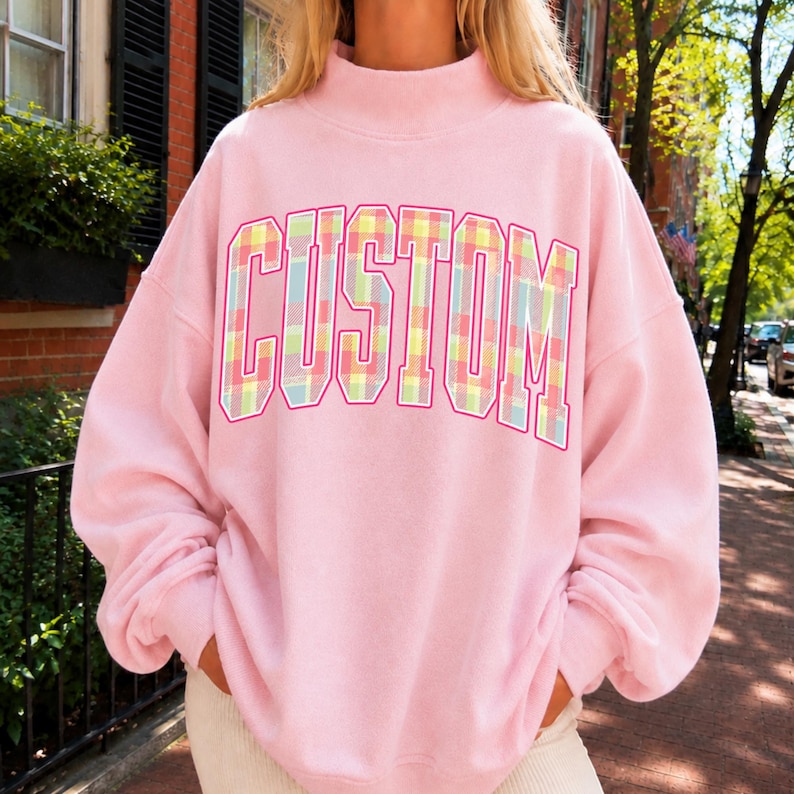Custom Plaid Mockneck Sweatshirt Personalized School Mascot Mockneck Football Mom Crewneck Sorority Sweatshirt School Spirit Custom Team imagem 6