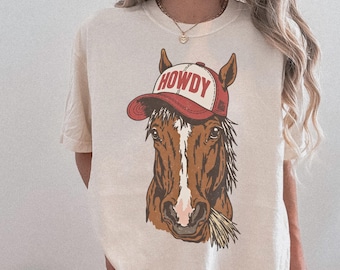 Retro Howdy Shirt Western Graphic Tee Trendy Cowgirl Shirt Oversized Horse Tee Country Concert Tshirt Comfort Colors Western Clothes