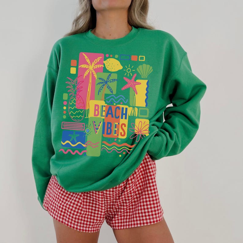 Retro Neon Beach Vibes Sweatshirt Trendy Summer Crewneck Oversized Coastal Shirt Beachy Vacation Sweatshirt Preppy Clothes Teens Aesthetic immagine 4