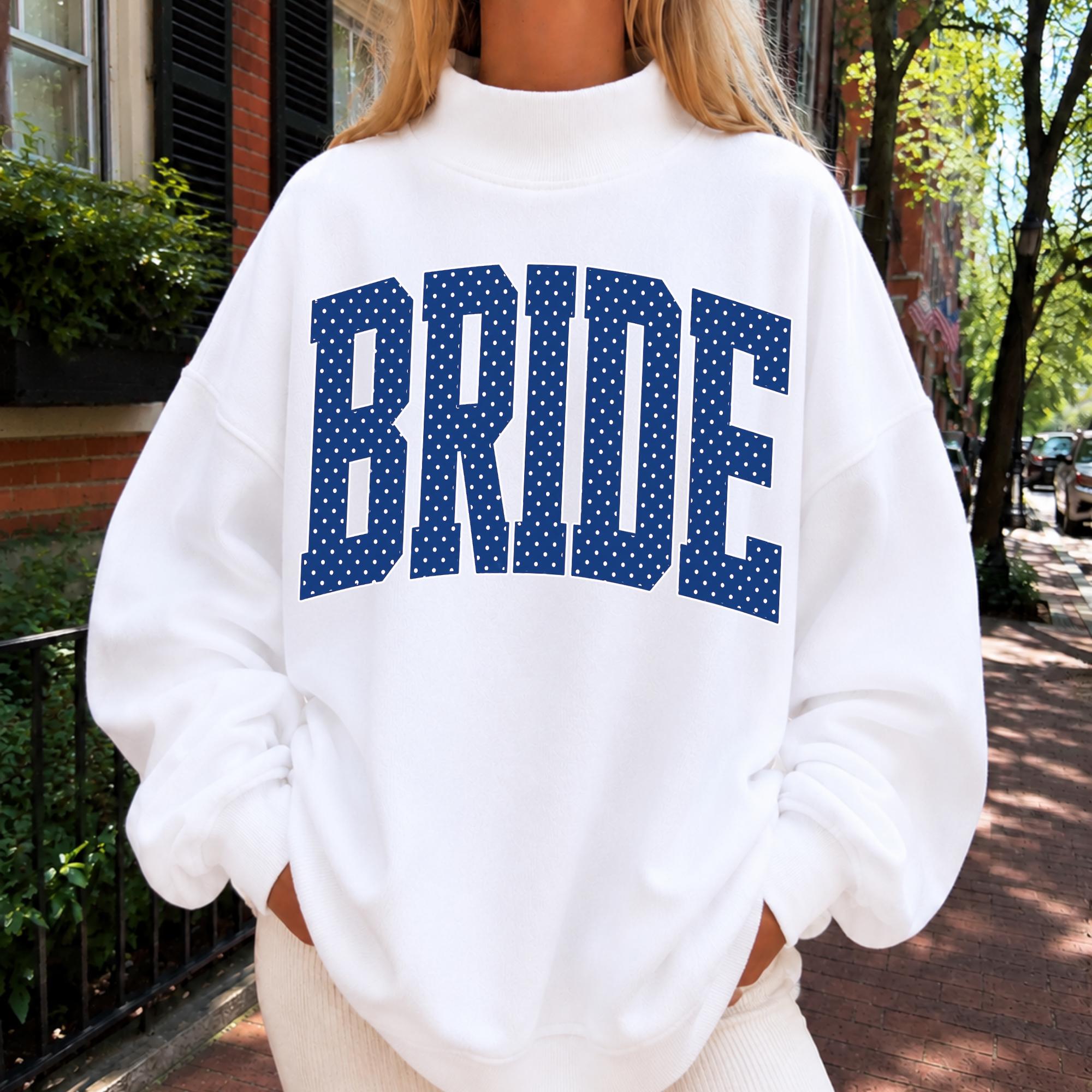 Polka Dot Bride Mockneck Sweatshirt Trendy Bride Mockneck Oversized Future Mrs Crewneck Newly Engaged Gift Honeymoon Sweatshirt Cute Wife
