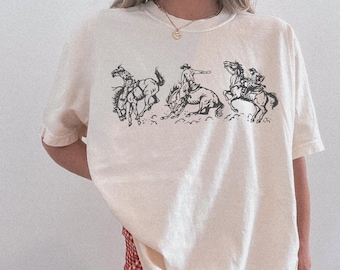 Retro Cowboy Horse Shirt Trendy Western Graphic Tee Cute Country Shirts Aesthetic Cowgirl Tee Oversized Country Concert Shirt Yeehaw