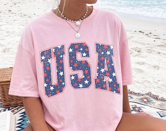 Retro USA 4th Of July Shirt Preppy Fourth of July Tshirt Trendy Oversized America Tee Aesthetic Patriotic Shirt Comfort Colors