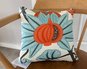 SALE: Bright flower design turquoise and orange cushion cover.