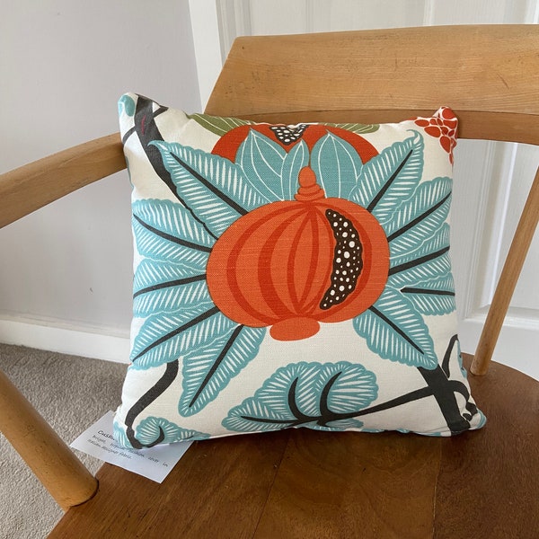 SALE: Bright flower design turquoise and orange cushion cover.