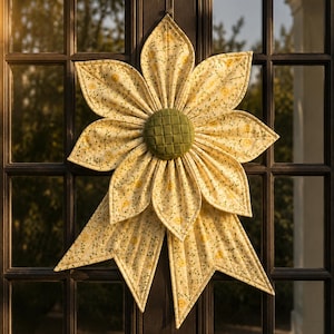 DIY-mönster med quiltad blomrosett, sömnadshandledning i överdimensionerad tygrosett i PDF-format för dörr- och väggdekor i lantlig stil