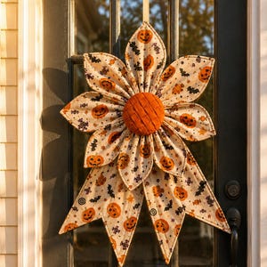 Naaipatroon voor een gigantische gequilte bloemenstrik voor Halloween (PDF), doe-het-zelf-handleiding voor een stoffen deurstrik, direct te downloaden decoratie voor thuis tijdens de feestdagen