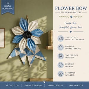 DIY Giant Fabric Bow Sewing Pattern, Quilted Patchwork Flower Bow PDF for Holiday Door and Wall Decor