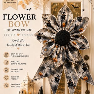 Modello PDF per fiocco trapuntato per porta d'ingresso natalizio, tutorial fai da te per cucire un fiocco gigante in tessuto patchwork, download immediato.