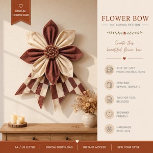 Naaipatroon voor een gigantische patchwork strik, gewatteerde bloem deurhanger DIY PDF-handleiding voor wanddecoratie