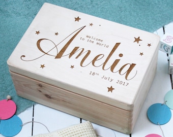 Personalised New Baby Memory Box | Toddler Keepsake Box | Laser Engraved Wooden Box | New Baby Gift Or Christening Gift | Worldwide Shipping